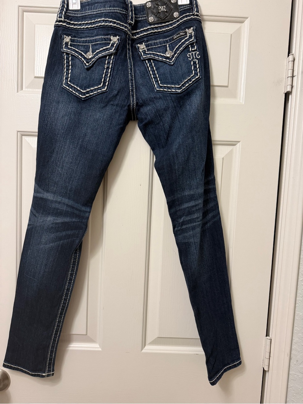 Miss Me Dark Blue Skinny Jeans with Embellished Back Pockets